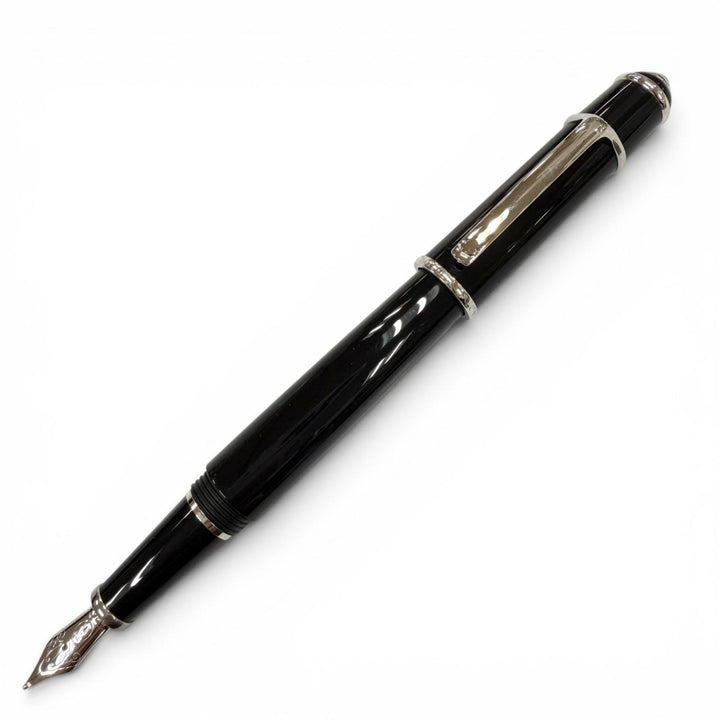 美品▼Cartier カルティエ ディアボロ ドゥ カルティエ ペン先18K ブルージェムストーン Bニブ 万年筆 ブラック シルバー ドイツ メンズ
