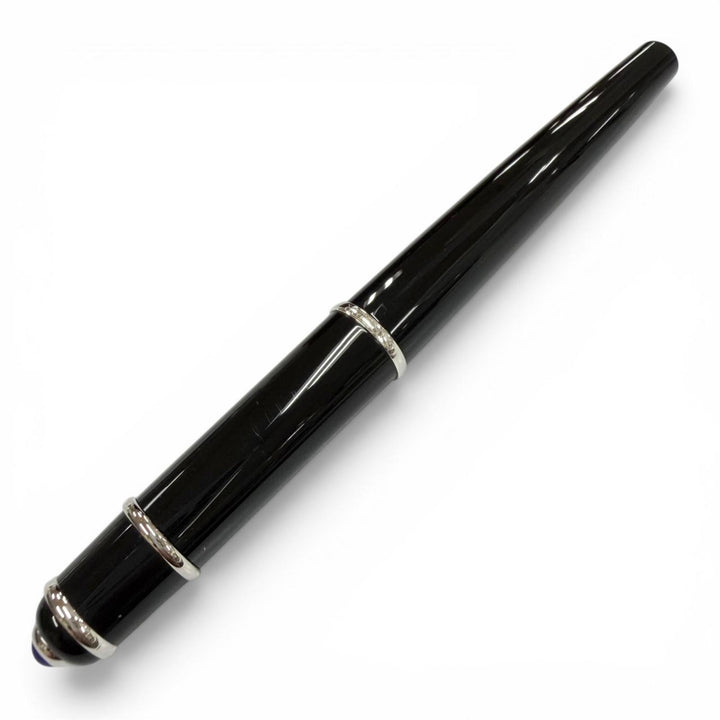 美品▼Cartier カルティエ ディアボロ ドゥ カルティエ ペン先18K ブルージェムストーン Bニブ 万年筆 ブラック シルバー ドイツ メンズ