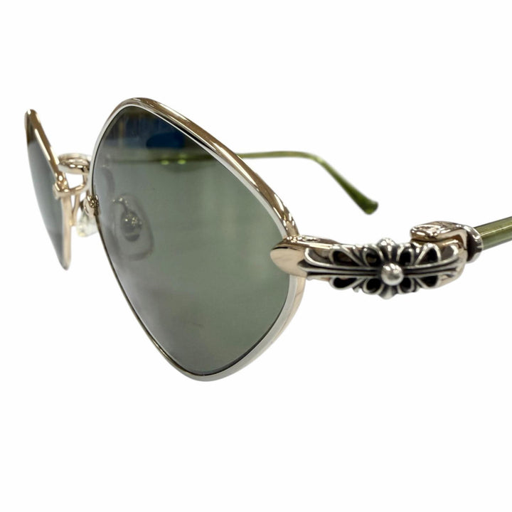 美品▼CHROME HEARTS クロムハーツ DIAMOND DOG 925 フローラルクロス サングラス ゴールドグリーン 50□22-141 総重量18.44g メンズ