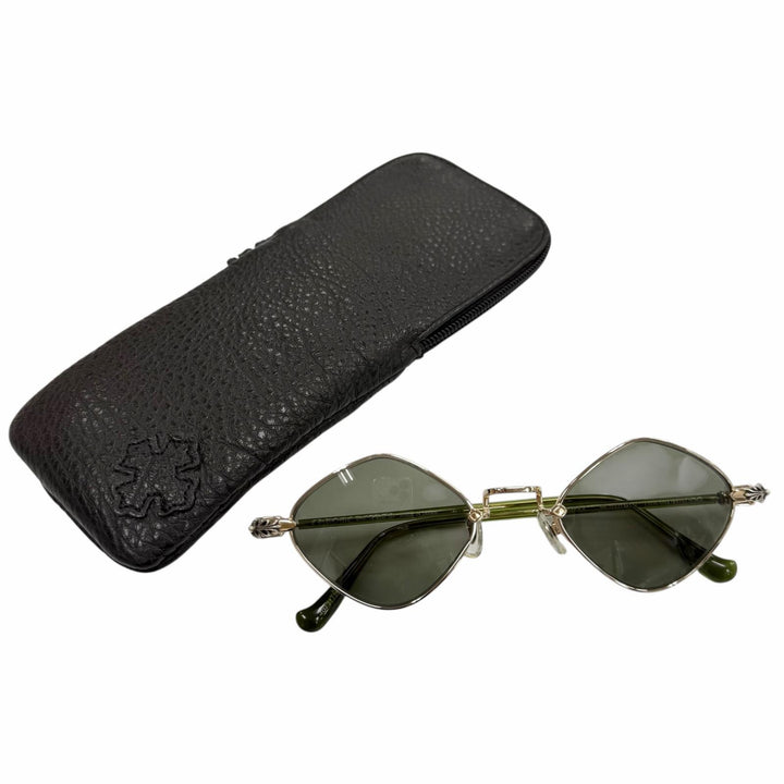 美品▼CHROME HEARTS クロムハーツ DIAMOND DOG 925 フローラルクロス サングラス ゴールドグリーン 50□22-141 総重量18.44g メンズ