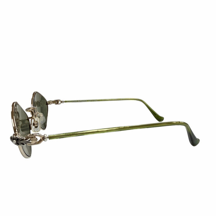 美品▼CHROME HEARTS クロムハーツ DIAMOND DOG 925 フローラルクロス サングラス ゴールドグリーン 50□22-141 総重量18.44g メンズ
