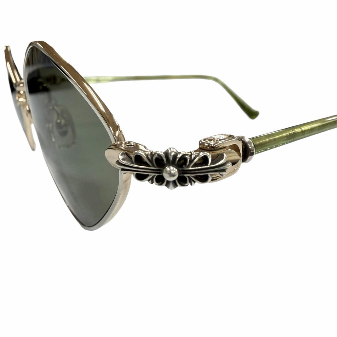 美品▼CHROME HEARTS クロムハーツ DIAMOND DOG 925 フローラルクロス サングラス ゴールドグリーン 50□22-141 総重量18.44g メンズ