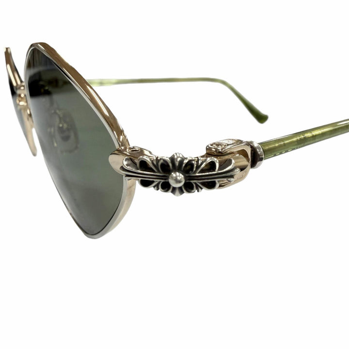 美品▼CHROME HEARTS クロムハーツ DIAMOND DOG 925 フローラルクロス サングラス ゴールドグリーン 50□22-141 総重量18.44g メンズ