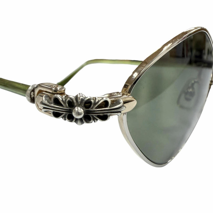 美品▼CHROME HEARTS クロムハーツ DIAMOND DOG 925 フローラルクロス サングラス ゴールドグリーン 50□22-141 総重量18.44g メンズ