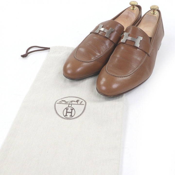 美品□HERMES エルメス レザー コンスタンス Hロゴ シルバー金具 モカシン ローファー ブラウン 46 保存袋付き イタリア製 メンズ