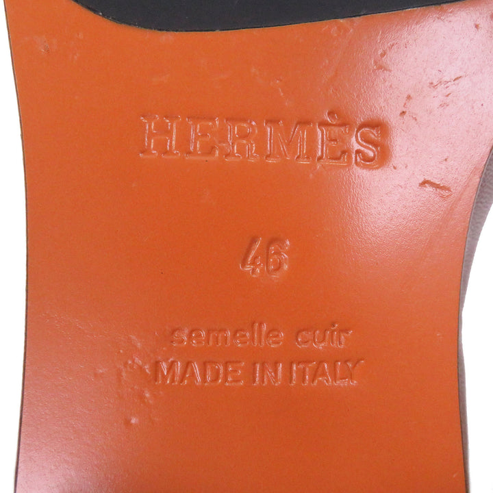 美品□HERMES エルメス レザー コンスタンス Hロゴ シルバー金具 モカシン ローファー ブラウン 46 保存袋付き イタリア製 メンズ