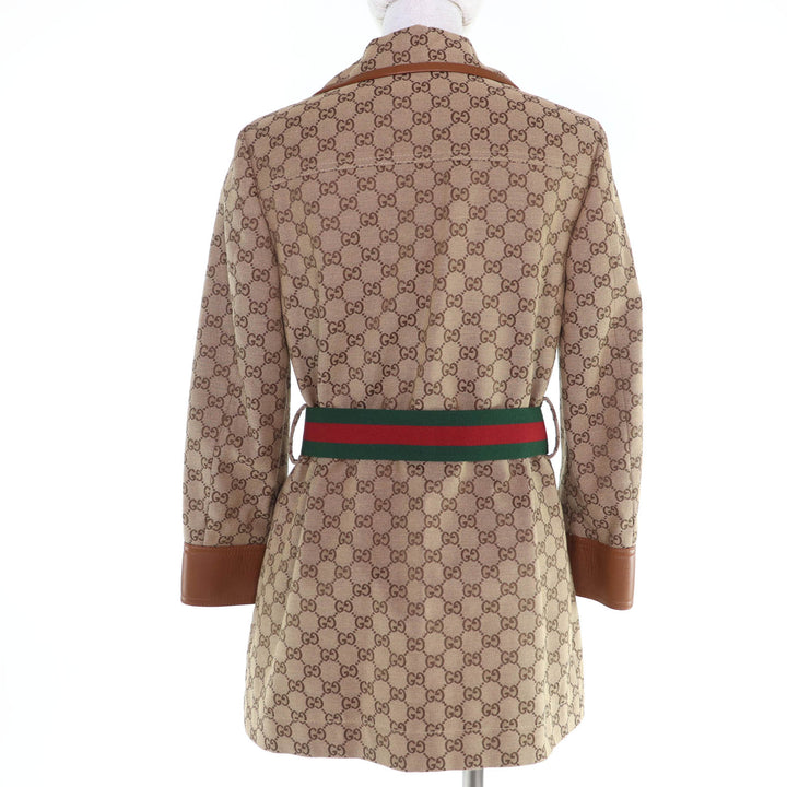 未使用品☆GUCCI グッチ 682302 ホースビット金具ウェブラインベルト付 GGキャンバス ジャケット ブラウン系 38 正規品 レディース