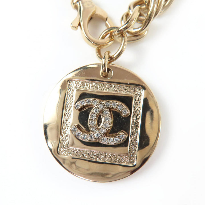 美品☆CHANEL シャネル B23P メタル ココマーク ラインストーン付 コインネックレス チョーカー ゴールド イタリア製 レディース