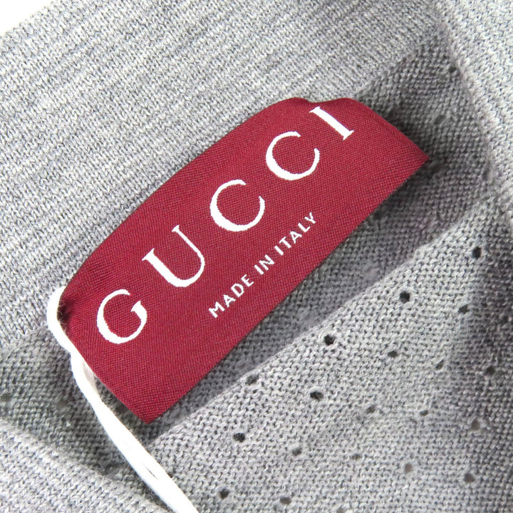 未使用品△GUCCI グッチ 25AW 824573 ウール100％ ロゴ ニット 長袖ポロシャツ グレー M イタリア製 正規品 メンズ オススメ◎