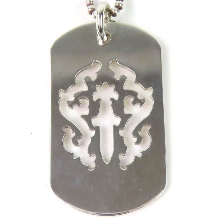 美品△CHROME HEARTS クロムハーツ 925 ヴァインダガーカットアウトドッグタグ ボールチェーン社外品 ネックレス シルバー 重量32.17g