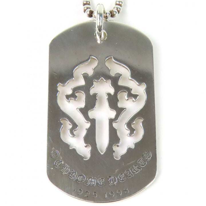 美品△CHROME HEARTS クロムハーツ 925 ヴァインダガーカットアウトドッグタグ ボールチェーン社外品 ネックレス シルバー 重量32.17g