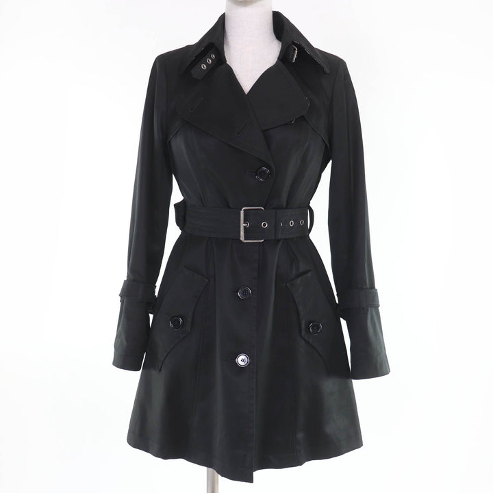 美品☆BURBERRY BLUE LABEL バーバリーブルーレーベル 裏地チェック柄 ウールライナー付 トレンチコート ブラック 38 正規品 レディース