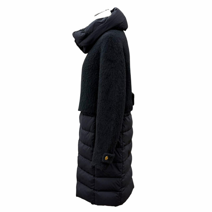 美品★Herno ヘルノ CA0275D バージンウール モヘア混 スヌード付 切替デザイン ZIP UP ノーカラー ダウンコート ブラック IT 40 正規品