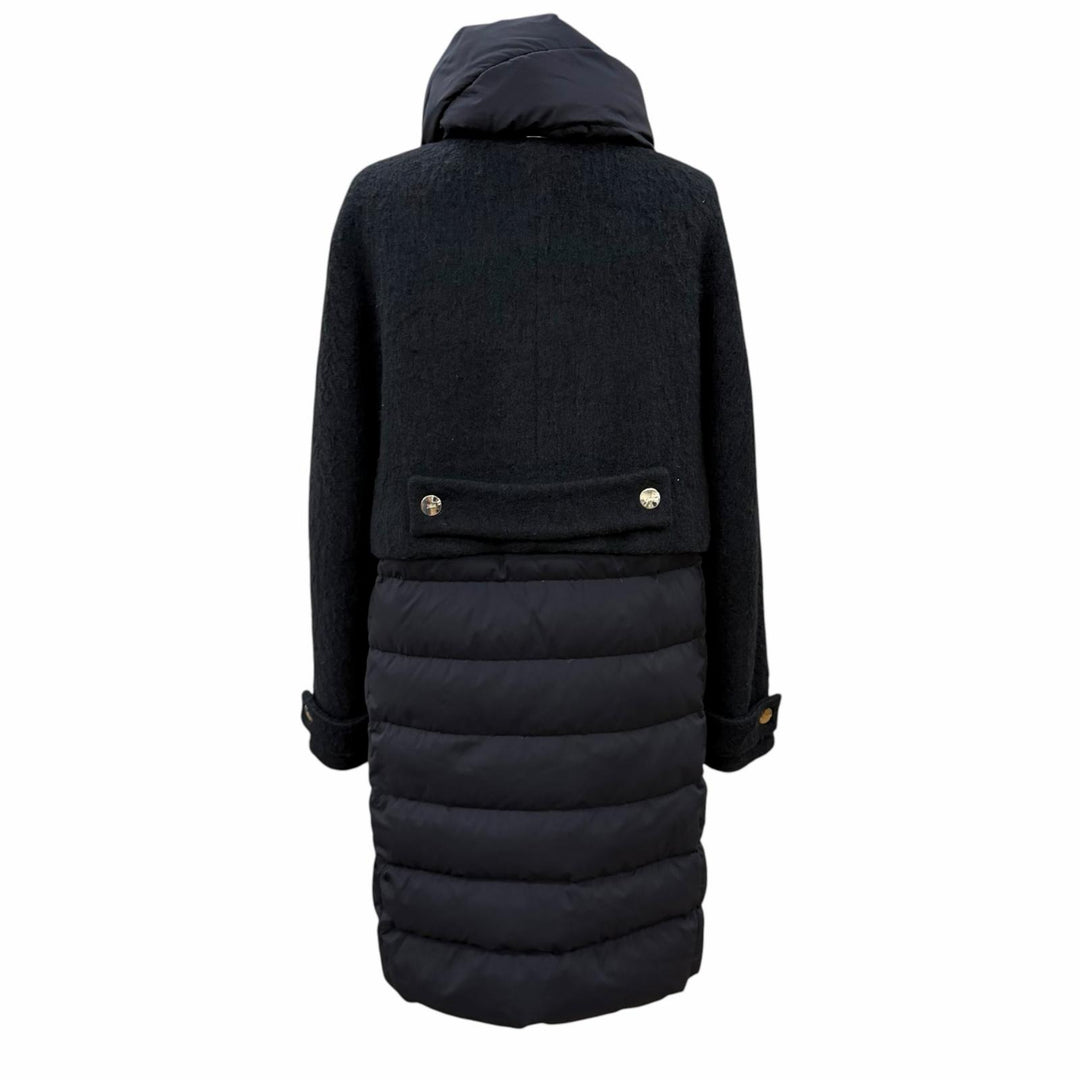 美品★Herno ヘルノ CA0275D バージンウール モヘア混 スヌード付 切替デザイン ZIP UP ノーカラー ダウンコート ブラック IT 40 正規品