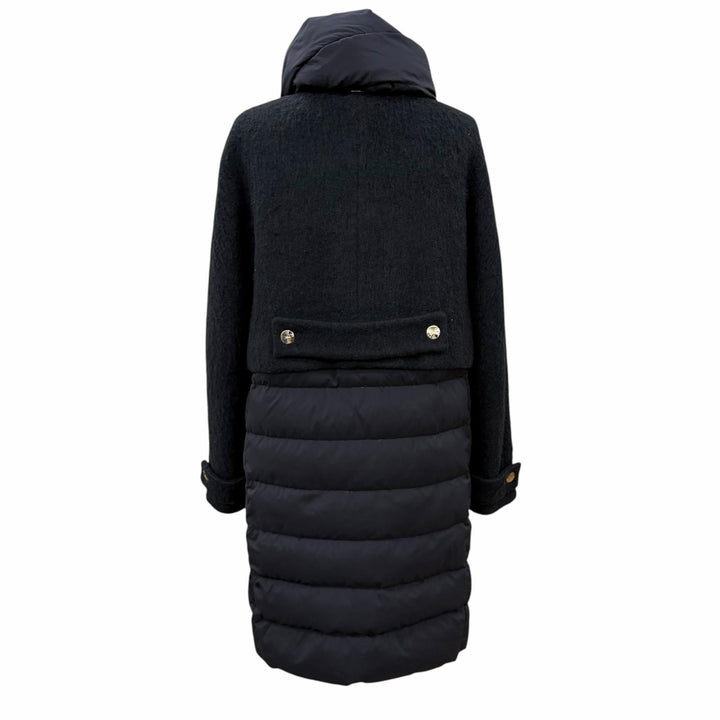 美品★Herno ヘルノ CA0275D バージンウール モヘア混 スヌード付 切替デザイン ZIP UP ノーカラー ダウンコート ブラック IT 40 正規品