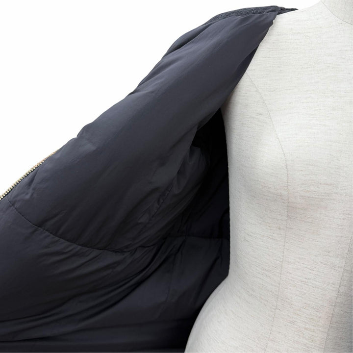 美品★Herno ヘルノ CA0275D バージンウール モヘア混 スヌード付 切替デザイン ZIP UP ノーカラー ダウンコート ブラック IT 40 正規品
