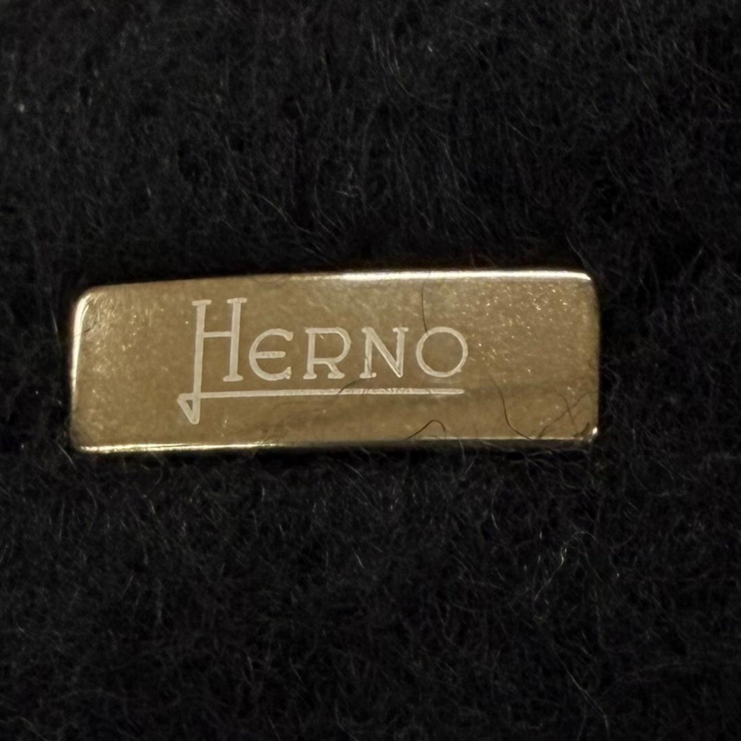 美品★Herno ヘルノ CA0275D バージンウール モヘア混 スヌード付 切替デザイン ZIP UP ノーカラー ダウンコート ブラック IT 40 正規品