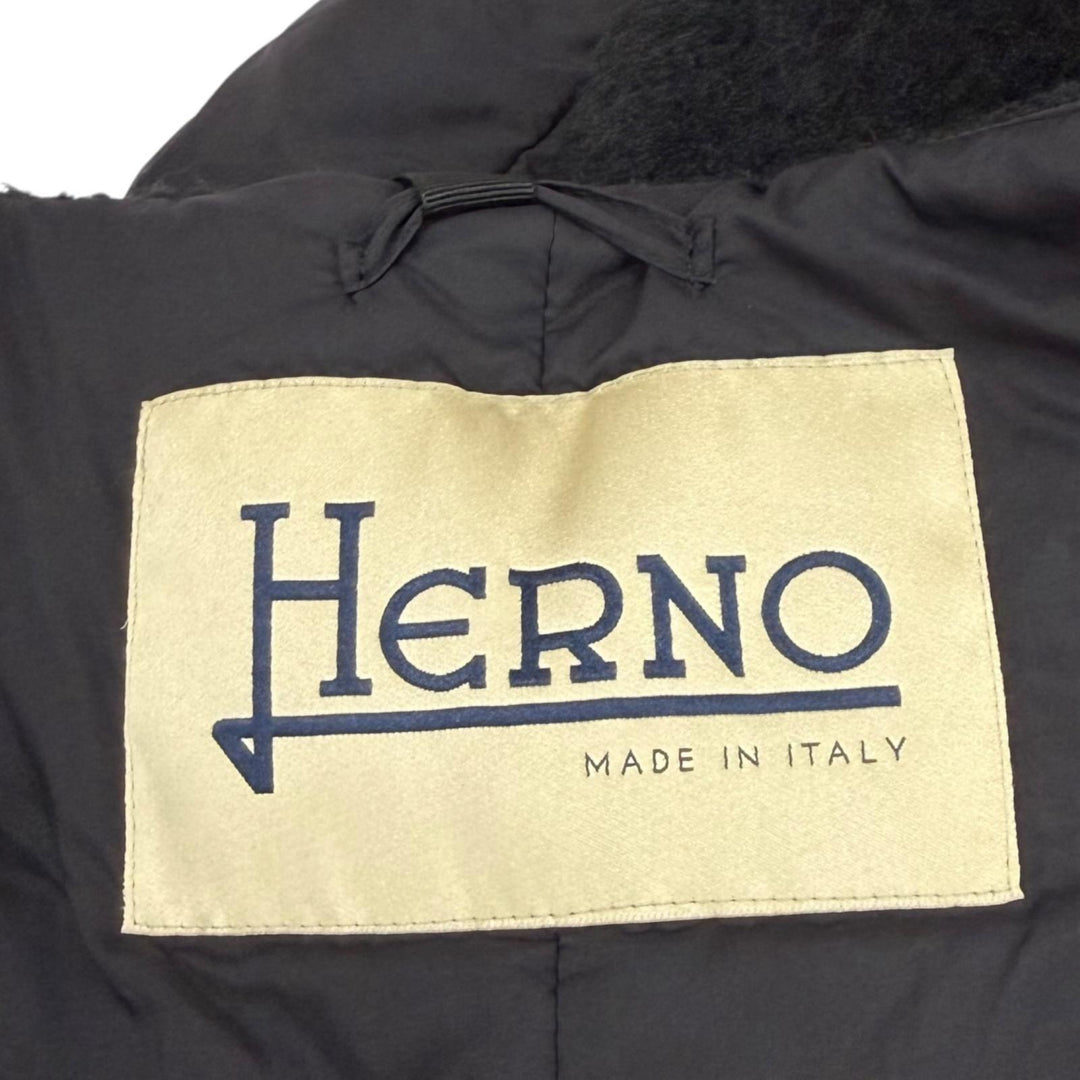美品★Herno ヘルノ CA0275D バージンウール モヘア混 スヌード付 切替デザイン ZIP UP ノーカラー ダウンコート ブラック IT 40 正規品