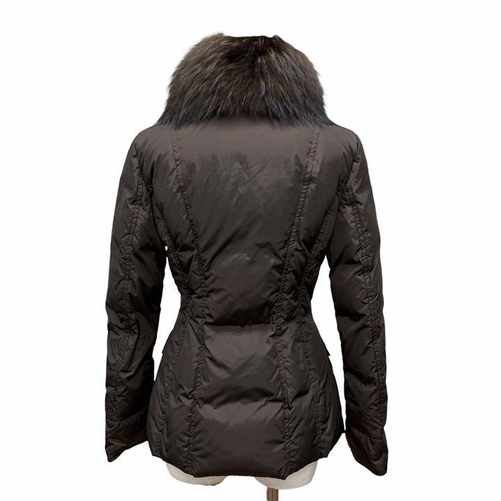 極美品◇MONCLER モンクレール GRILLON 滝沢眞規子着 レザー使い トグルボタン ラクーンファー付 ダウンジャケット 茶 0 レディース