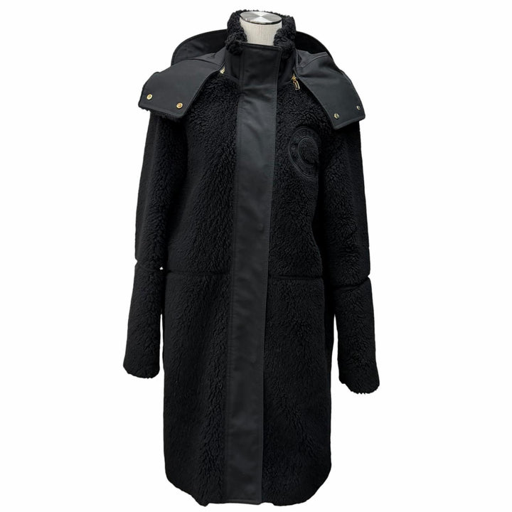 極美品★BURBERRY バーバリー 8046581 ウール カシミヤ混 フード付 リングロゴ 比翼仕立て コート ブラック 38 正規品 レディース