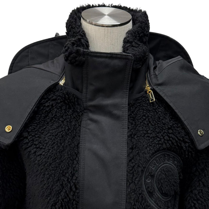 極美品★BURBERRY バーバリー 8046581 ウール カシミヤ混 フード付 リングロゴ 比翼仕立て コート ブラック 38 正規品 レディース