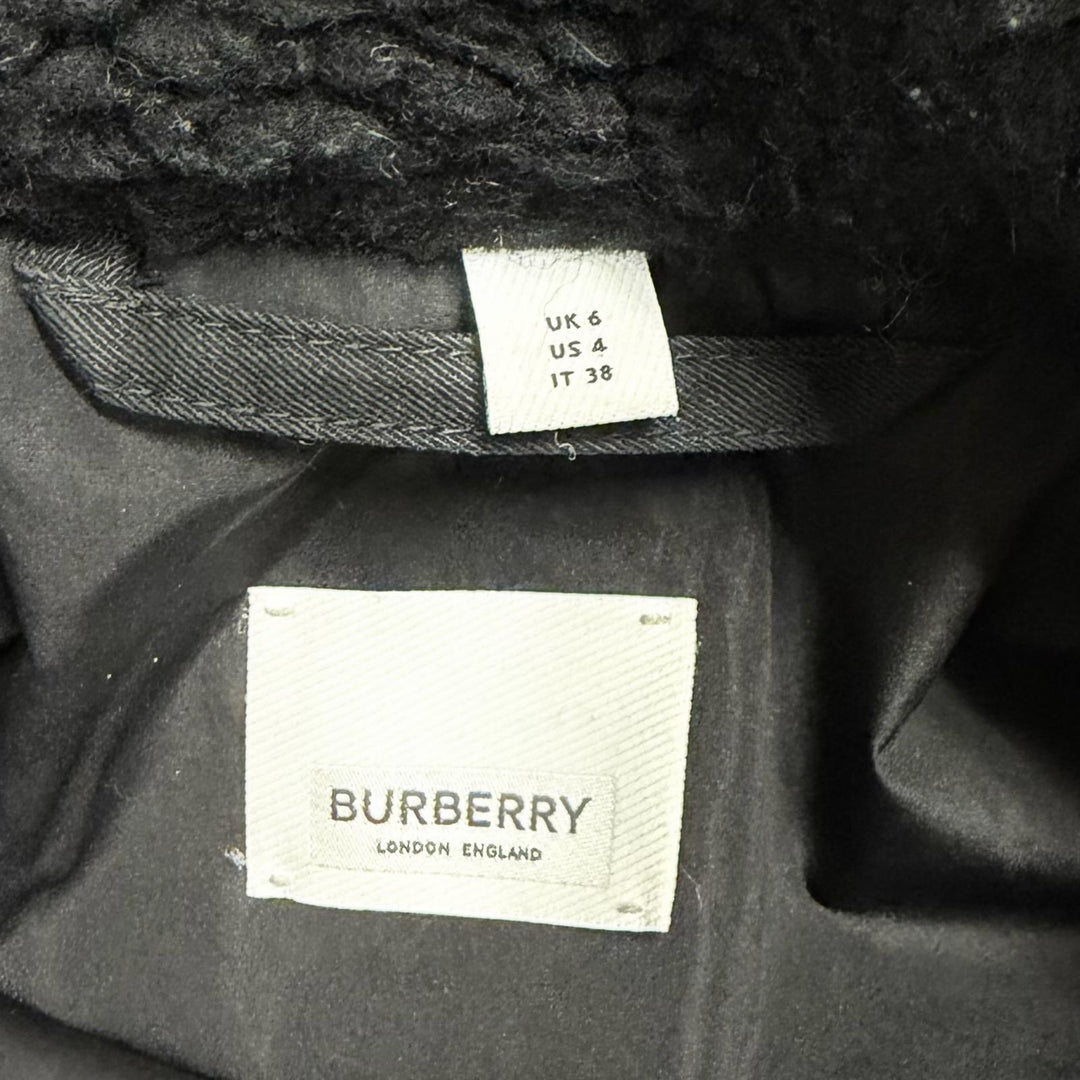 極美品★BURBERRY バーバリー 8046581 ウール カシミヤ混 フード付 リングロゴ 比翼仕立て コート ブラック 38 正規品 レディース