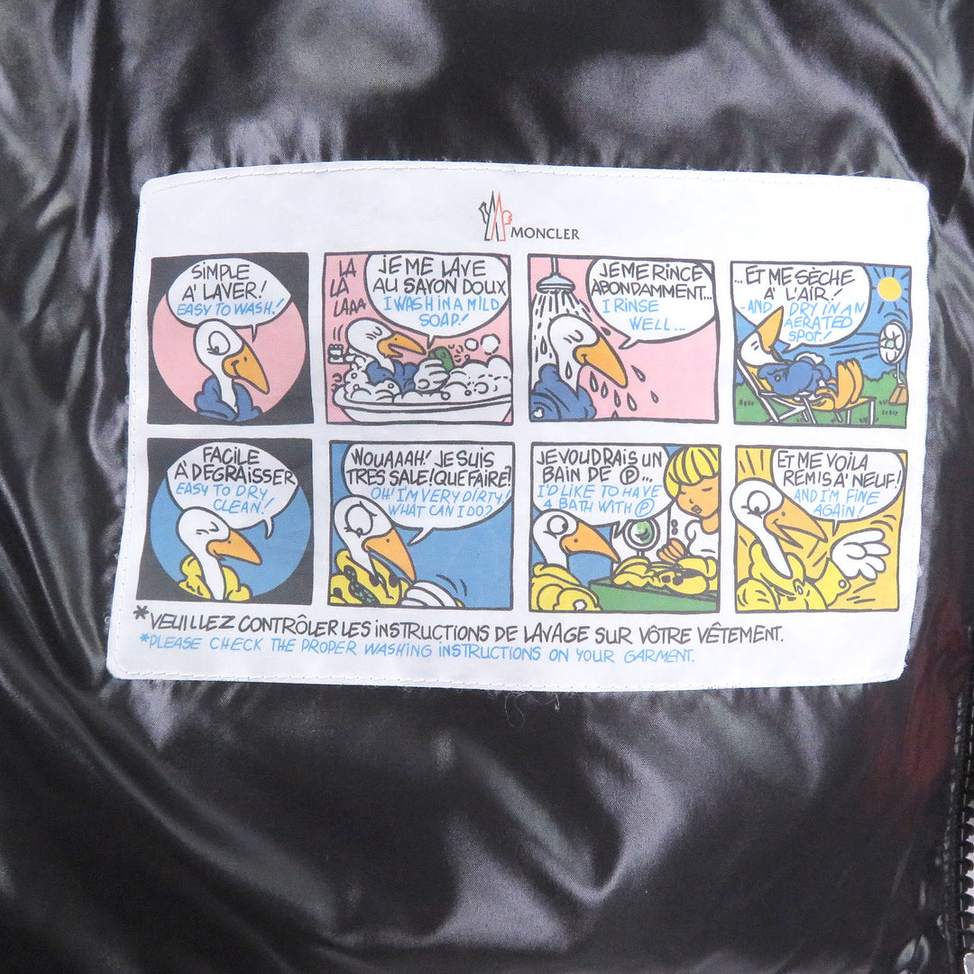 美品□MONCLER モンクレール WILSON GIUBBOTTO ロゴ総柄 ワッペン フーデッド ダウンジャケット ブラック 1 ブルガリア製 正規品 メンズ
