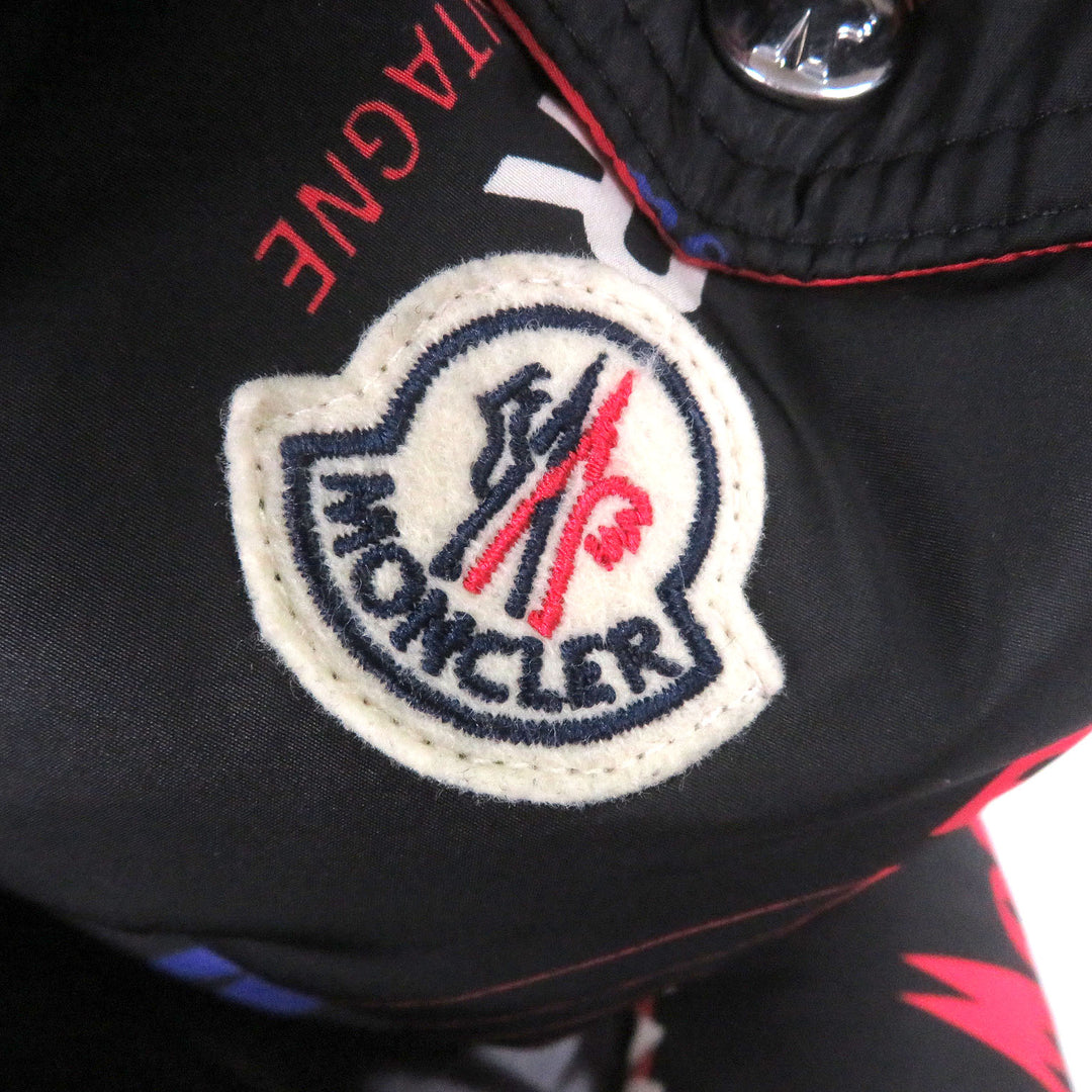 美品□MONCLER モンクレール WILSON GIUBBOTTO ロゴ総柄 ワッペン フーデッド ダウンジャケット ブラック 1 ブルガリア製 正規品 メンズ