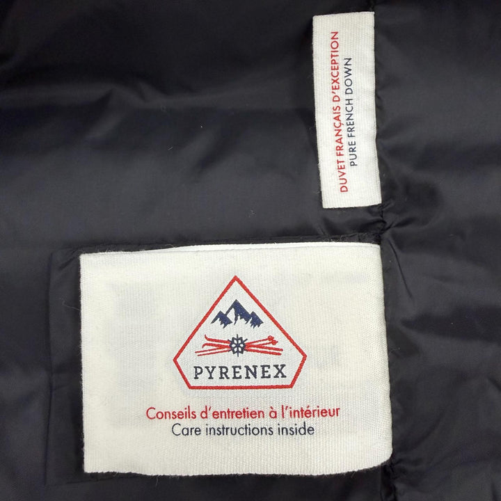 美品◇Pyrenex ピレネックス GRENOBLE FUR ロゴワッペン ラクーンファー フード付き ダウンジャケット ブラック 36 正規品 レディース