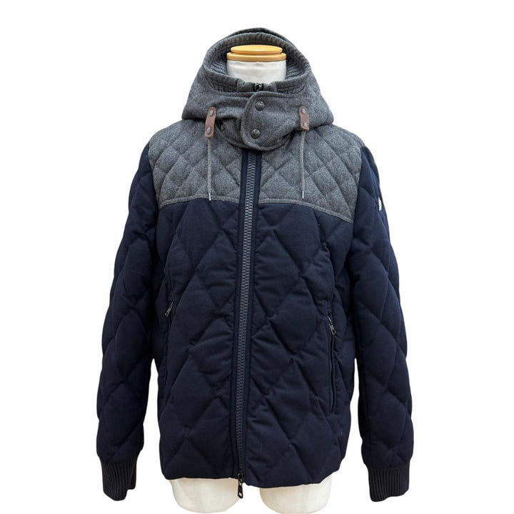 良品▼MONCLER モンクレール LABASTIDE ロゴワッペン付き フーデッド ダブルジップアップ ダウンジャケット ネイビー グレー 4 メンズ