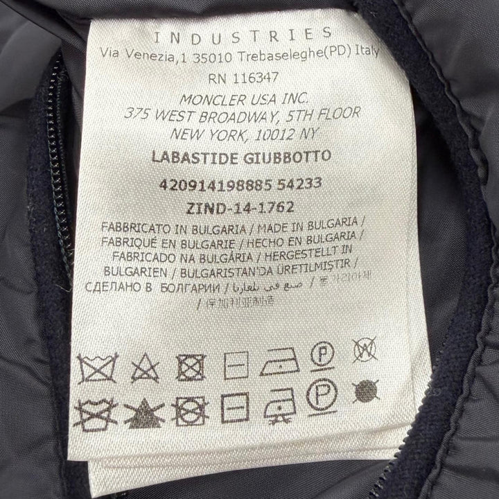 良品▼MONCLER モンクレール LABASTIDE ロゴワッペン付き フーデッド ダブルジップアップ ダウンジャケット ネイビー グレー 4 メンズ