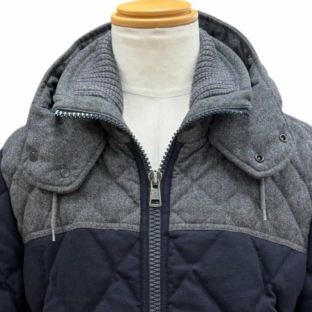 良品▼MONCLER モンクレール LABASTIDE ロゴワッペン付き フーデッド ダブルジップアップ ダウンジャケット ネイビー グレー 4 メンズ