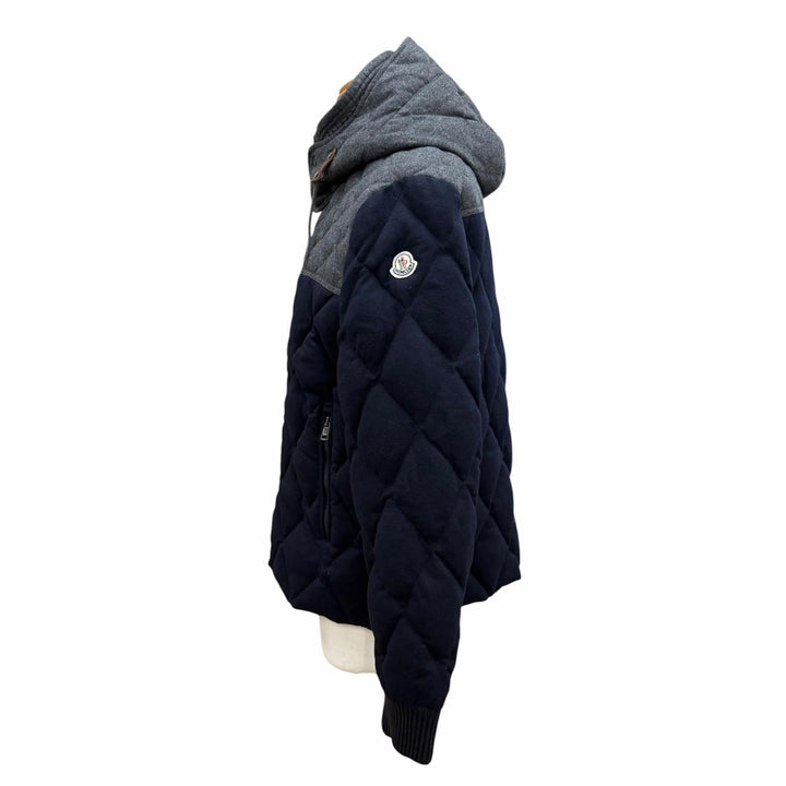 良品▼MONCLER モンクレール LABASTIDE ロゴワッペン付き フーデッド ダブルジップアップ ダウンジャケット ネイビー グレー 4 メンズ