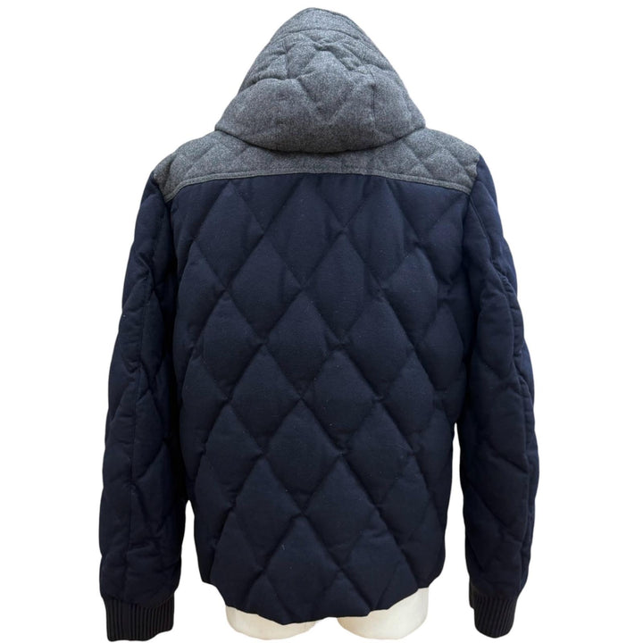 良品▼MONCLER モンクレール LABASTIDE ロゴワッペン付き フーデッド ダブルジップアップ ダウンジャケット ネイビー グレー 4 メンズ