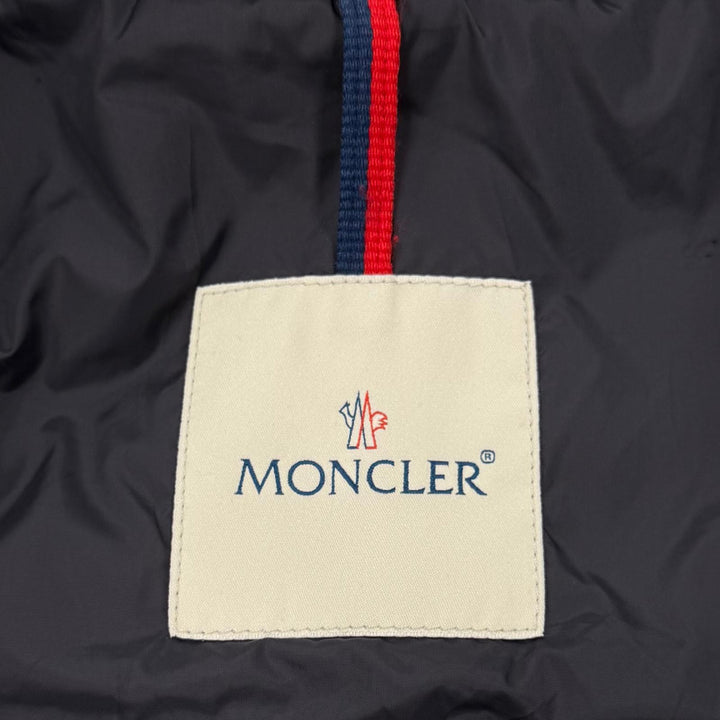 良品▼MONCLER モンクレール LABASTIDE ロゴワッペン付き フーデッド ダブルジップアップ ダウンジャケット ネイビー グレー 4 メンズ