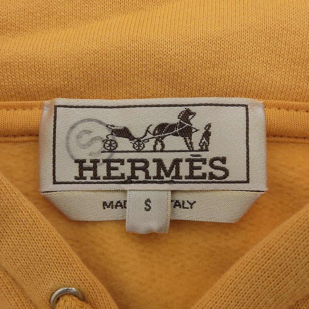 未使用品▲HERMES エルメス 2023年製 Chevaux en Symetrie コットン100％ レザー使い 裏起毛 フーデッドパーカー オレンジ S 伊製 メンズ