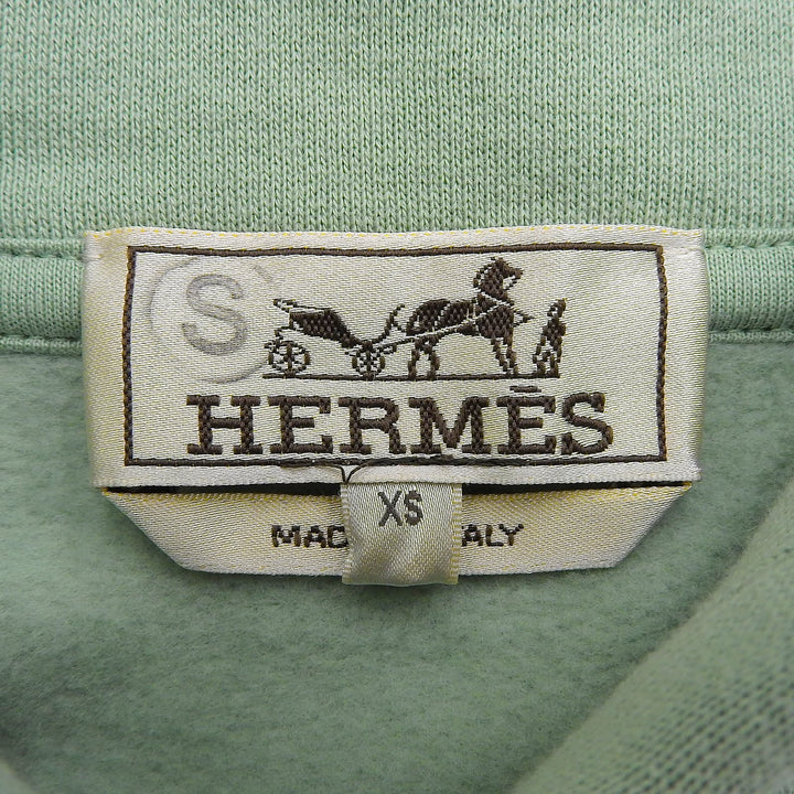 未使用品▲HERMES エルメス 2023年製 ETRIERS DECALES コットン100％ レザー使い 裏起毛 フーデッドパーカー グリーン XS イタリア製