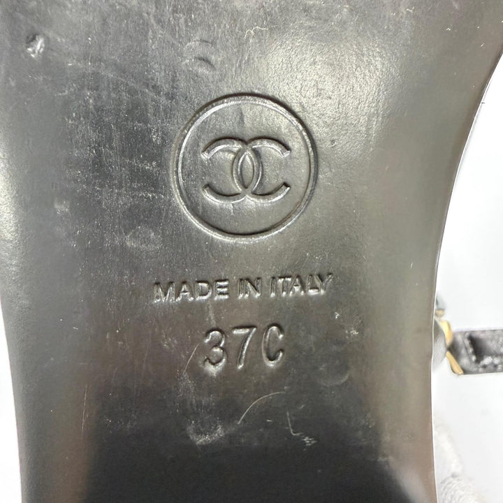 美品☆CHANEL シャネル G33264 ココマーク・フェイクパール・ゴールドパーツ サイドZIP レザー ショートブーツ ブラック 37 イタリア製