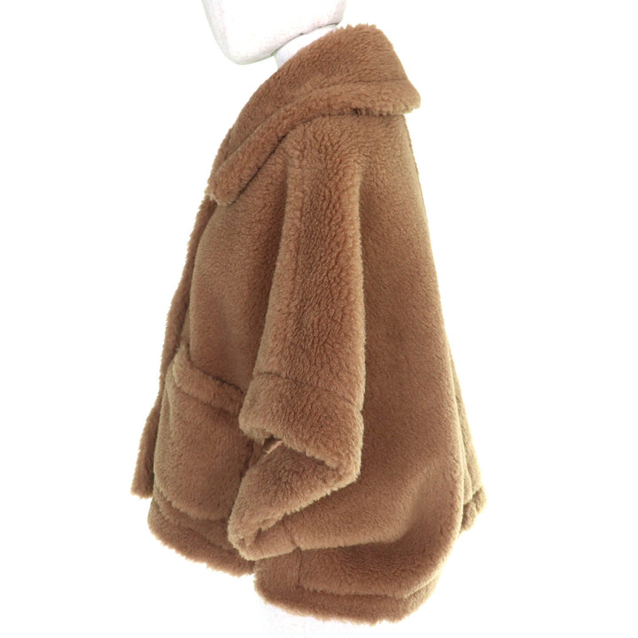 未使用品△Max Mara マックスマーラ 2025年製 2524736026 テディベア キャメル シルク 白タグ ロゴボタン ポンチョ ブラウン SM 正規品