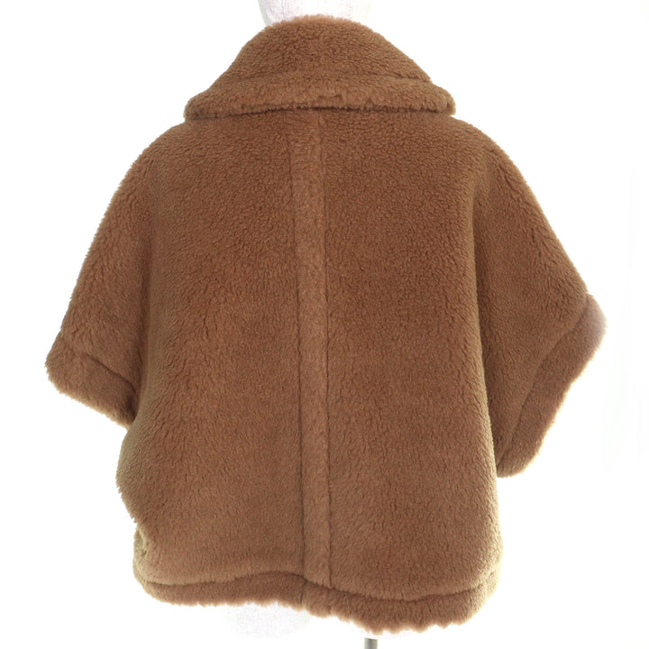 未使用品△Max Mara マックスマーラ 2025年製 2524736026 テディベア キャメル シルク 白タグ ロゴボタン ポンチョ ブラウン SM 正規品