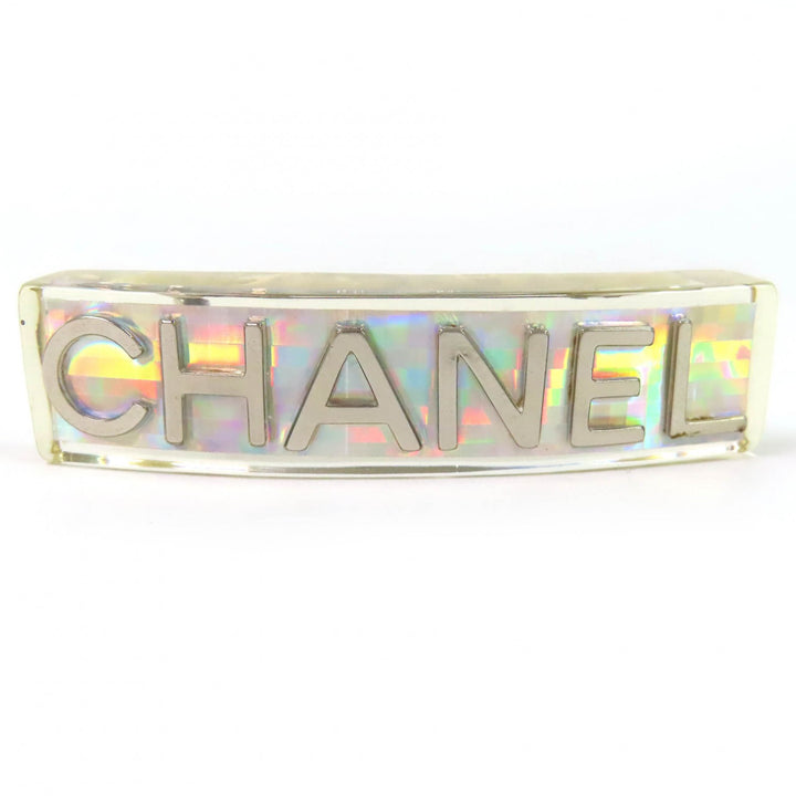 美品△CHANEL シャネル 97P ホログラム プリズムロゴ バレッタ ヘアクリップ ヘアアクセサリー クリア フランス製 レディース