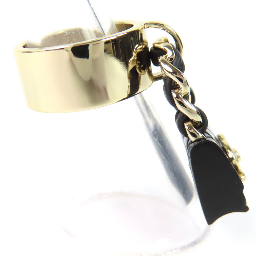 美品△CHANEL シャネル ABA014 B23C ココマーク マトラッセ バッグ チャーム リング 指輪 ゴールド ブラック JP11号 伊製 レディース