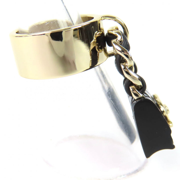 美品△CHANEL シャネル ABA014 B23C ココマーク マトラッセ バッグ チャーム リング 指輪 ゴールド ブラック JP11号 伊製 レディース