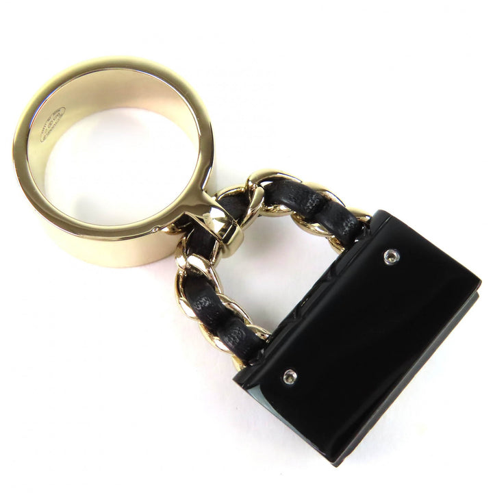 美品△CHANEL シャネル ABA014 B23C ココマーク マトラッセ バッグ チャーム リング 指輪 ゴールド ブラック JP11号 伊製 レディース