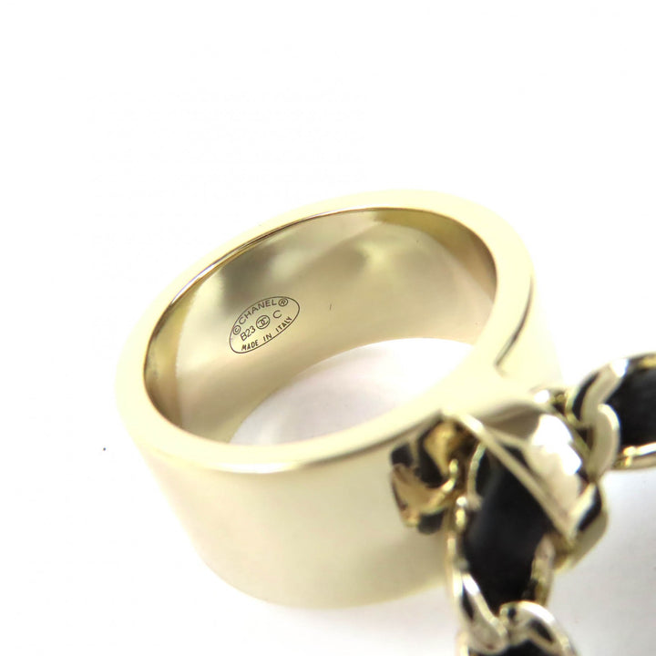 美品△CHANEL シャネル ABA014 B23C ココマーク マトラッセ バッグ チャーム リング 指輪 ゴールド ブラック JP11号 伊製 レディース