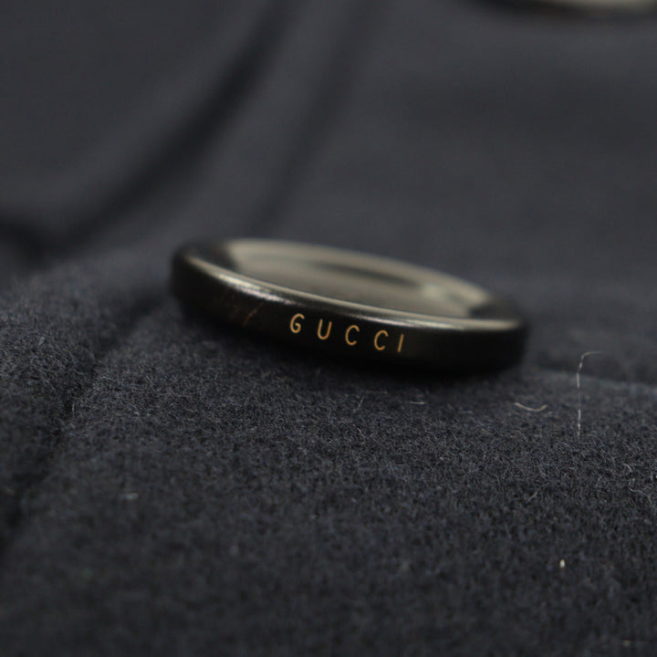 極美品▼GUCCI グッチ 793666 ウェブライン ウール100% ロゴ入りボタン ダブルブレスト ピーコート ネイビー 50 ハンガー付き 正規品