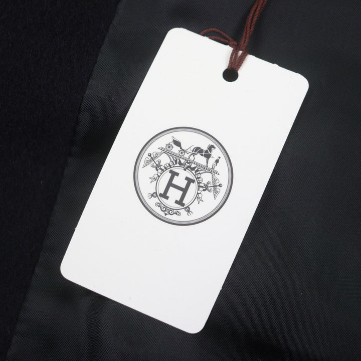 未使用品▼HERMES エルメス カシミヤ100% レザーパイピング 比翼仕立て シングルチェスターコート ネイビー 58 イタリア製 正規品 メンズ