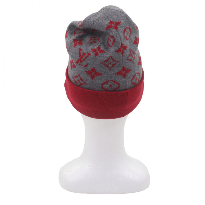 極美品▼LOUIS VUITTON ルイヴィトン M77963 LVラビット モノグラム ウール100% 帽子 ニットキャップ グレー レッド 伊製 正規品 メンズ