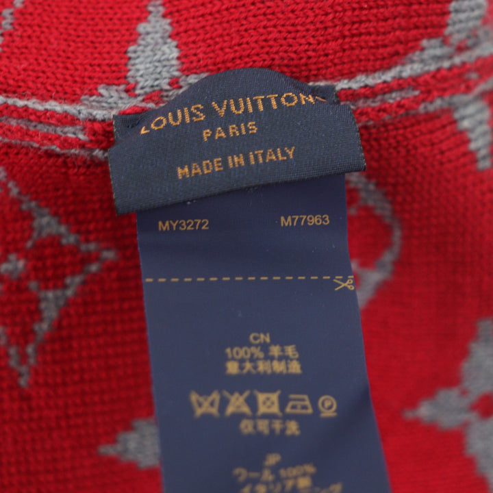 極美品▼LOUIS VUITTON ルイヴィトン M77963 LVラビット モノグラム ウール100% 帽子 ニットキャップ グレー レッド 伊製 正規品 メンズ