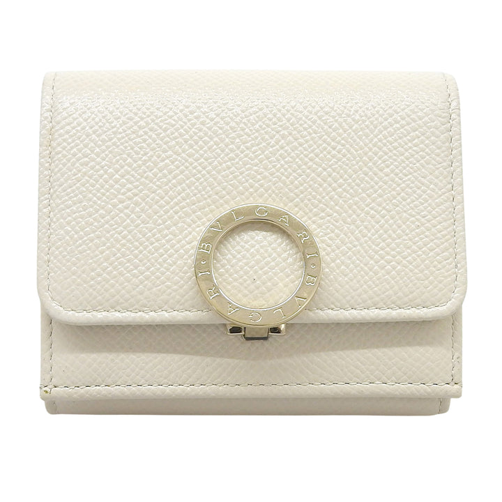 極美品▲BVLGARI ブルガリ バイカラー レザー コンパクトウォレット 三つ折り財布 ライトベージュ パープル イタリア製 レディース 箱付